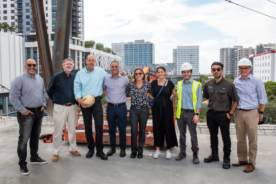 The BDI Construction team and project partners on the top deck at a topping out celebration